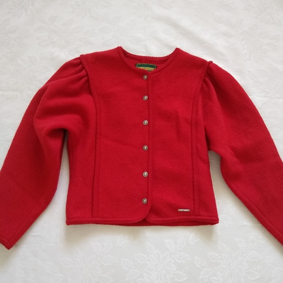 Cropped wool Geiger Made in Austria puff sleeve knit jacket cardigan